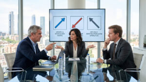 Miembros del comité en debate para buscar la alineación del equipo directivo.