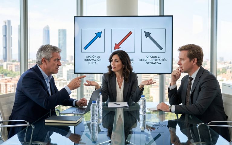 Miembros del comité en debate para buscar la alineación del equipo directivo.