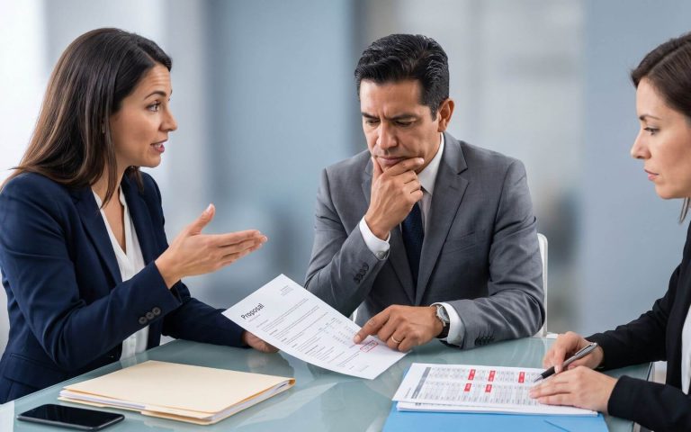 Equipo directivo reunido analizando propuestas y criterios para definir el anti target para la estrategia de marca.