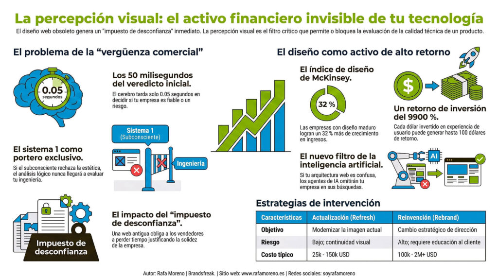 Infografía sobre el impacto del diseño web obsoleto y el motivo por el qué mi empresa tecnológica no transmite confianza aunque tengamos buen producto.