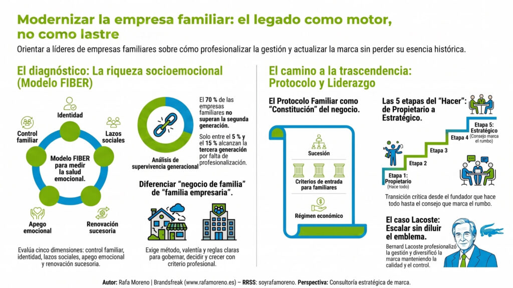 Infografía sobre cómo modernizar la empresa familiar y actualizar la marca sin perder su identidad de siempre.