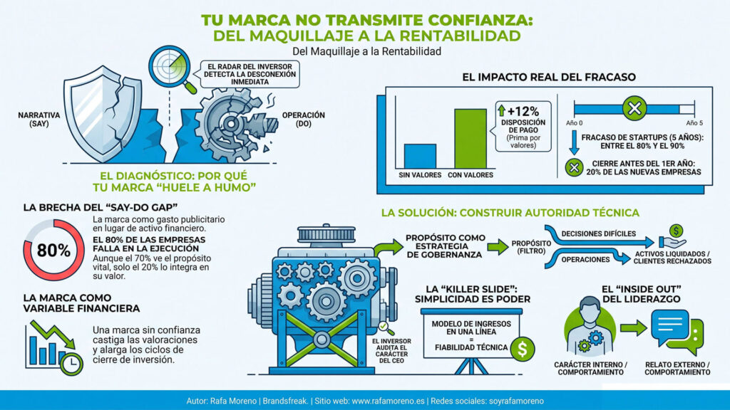 Infografía sobre qué significa que una startup no transmite confianza a los inversores y cómo solucionarlo construyendo autoridad técnica.